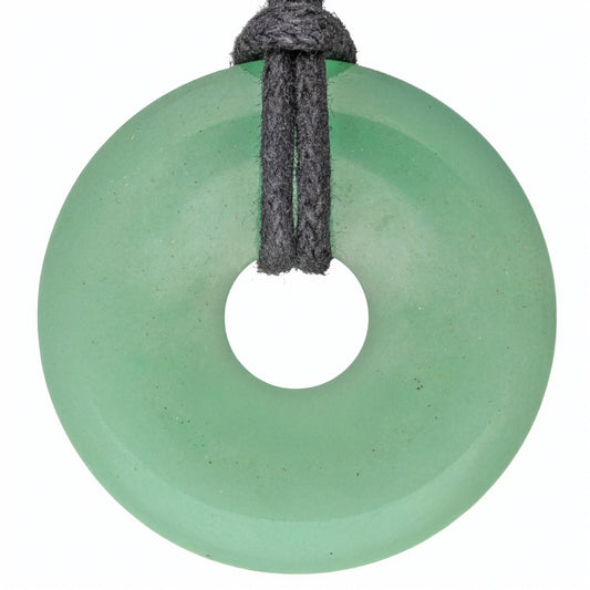 Green Aventurine Donut Pendant | 30 mm Pendant + Cotton Cord