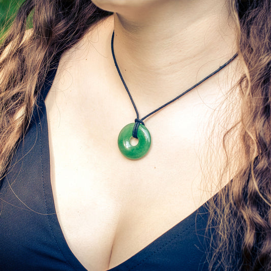 Green Aventurine Donut Pendant | 30 mm Pendant + Cotton Cord
