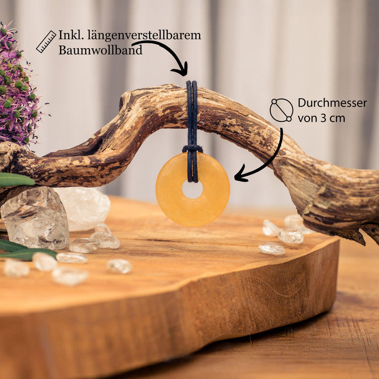 Orangencalcit (Aragonit) Donut | 30 mm Anhänger + Baumwollband