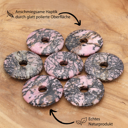 Rhodonit Donut | 30 mm Anhänger + Baumwollband