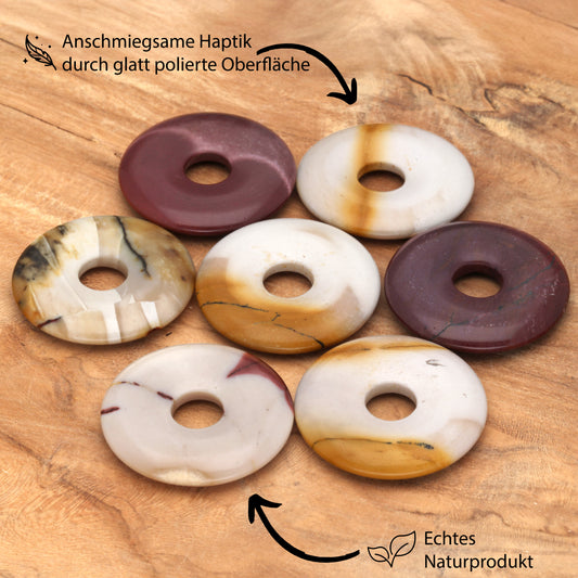 Pendentif donut en mookaïte | Pendentif 30 mm + cordon en coton