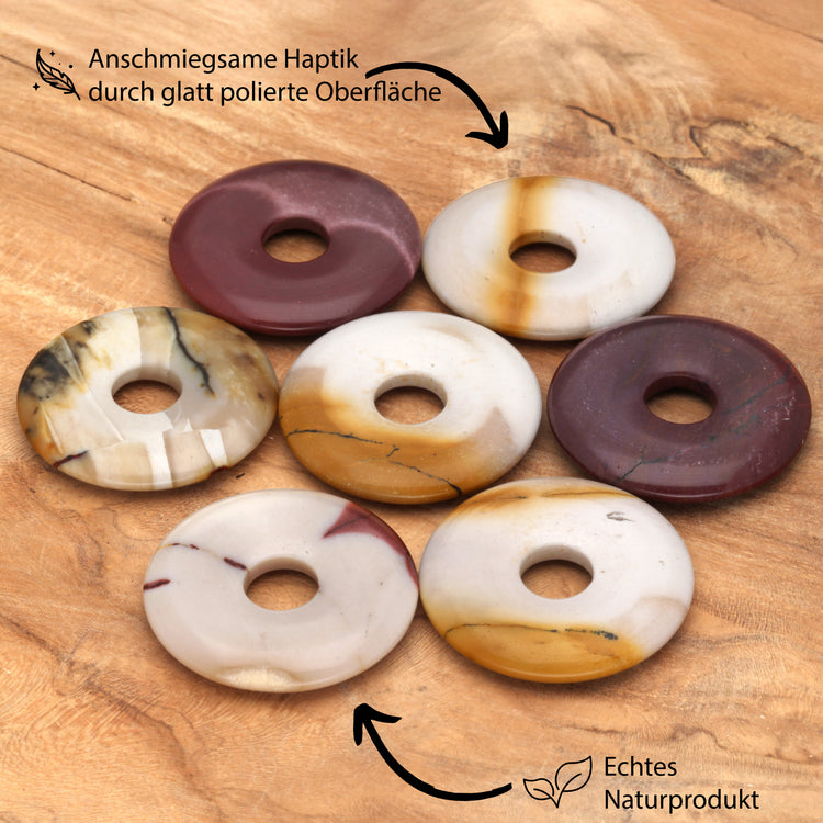 Pendentif donut en mookaïte | Pendentif 30 mm + cordon en coton