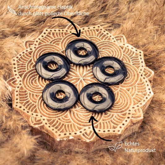 Turmalin, schwarz (Schörl) Donut | 30 mm Anhänger + Baumwollband