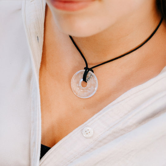 Bergkristall Donut | 30 mm Anhänger + Baumwollband