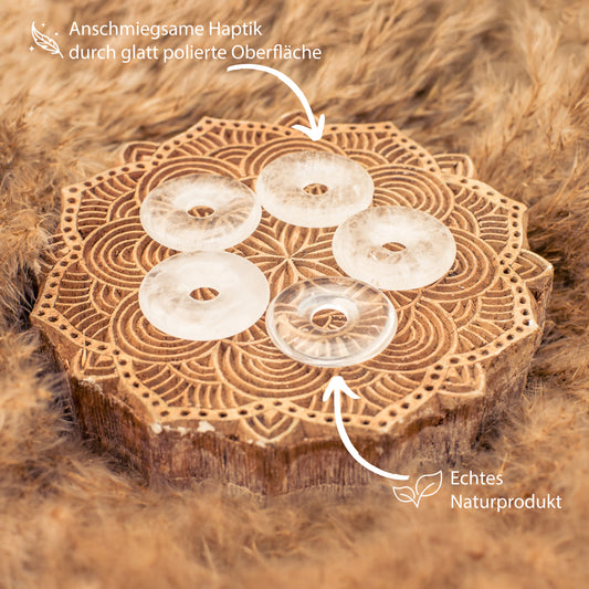 Bergkristall Donut | 30 mm Anhänger + Baumwollband