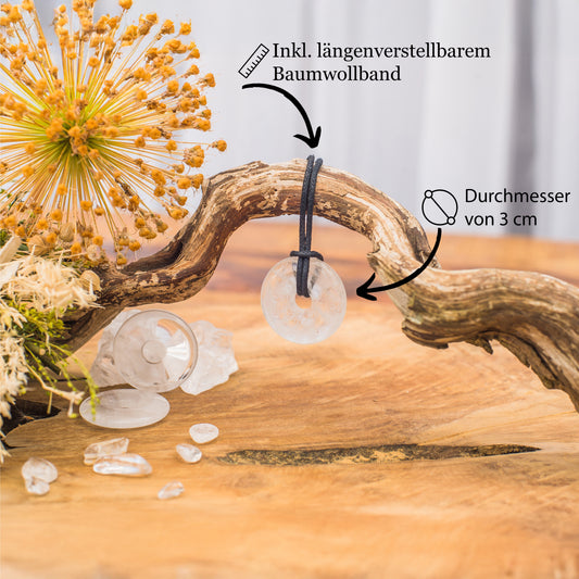 Bergkristall Donut | 30 mm Anhänger + Baumwollband
