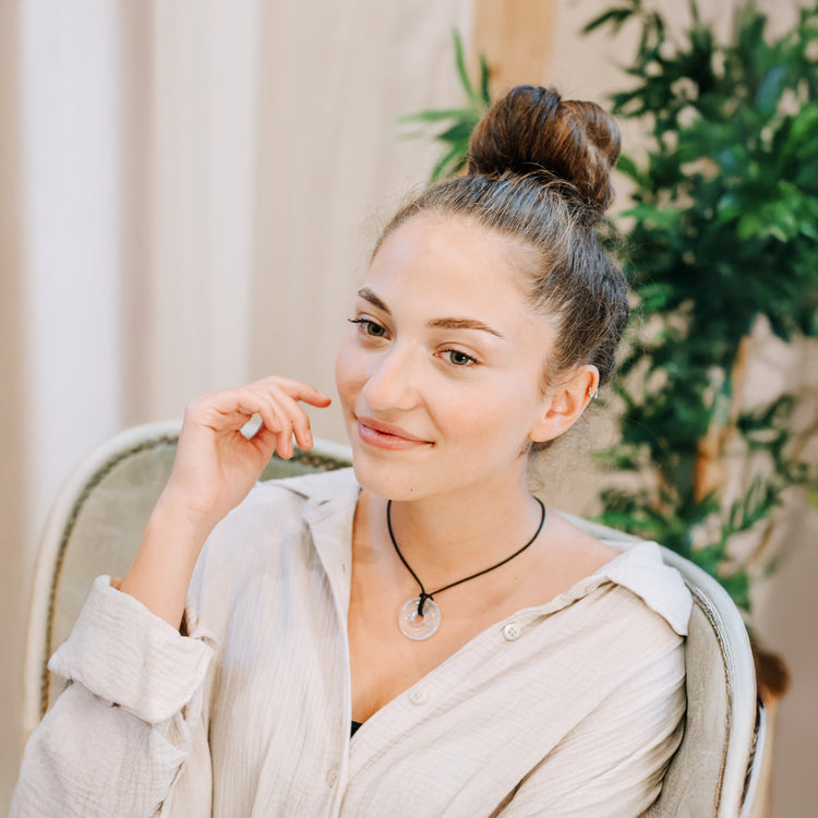 Bergkristall Donut | 30 mm Anhänger + Baumwollband