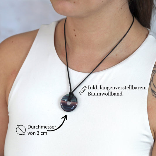 Fluorit, bunt Donut | 30 mm Anhänger + Baumwollband