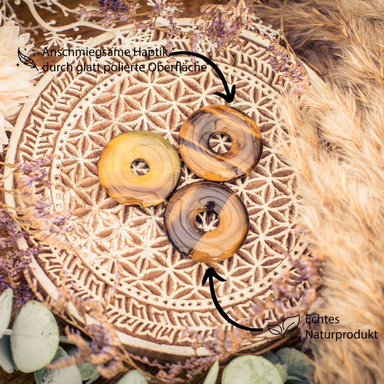 Colgante donut de ojo de tigre | 30 mm Colgante + cordón de algodón