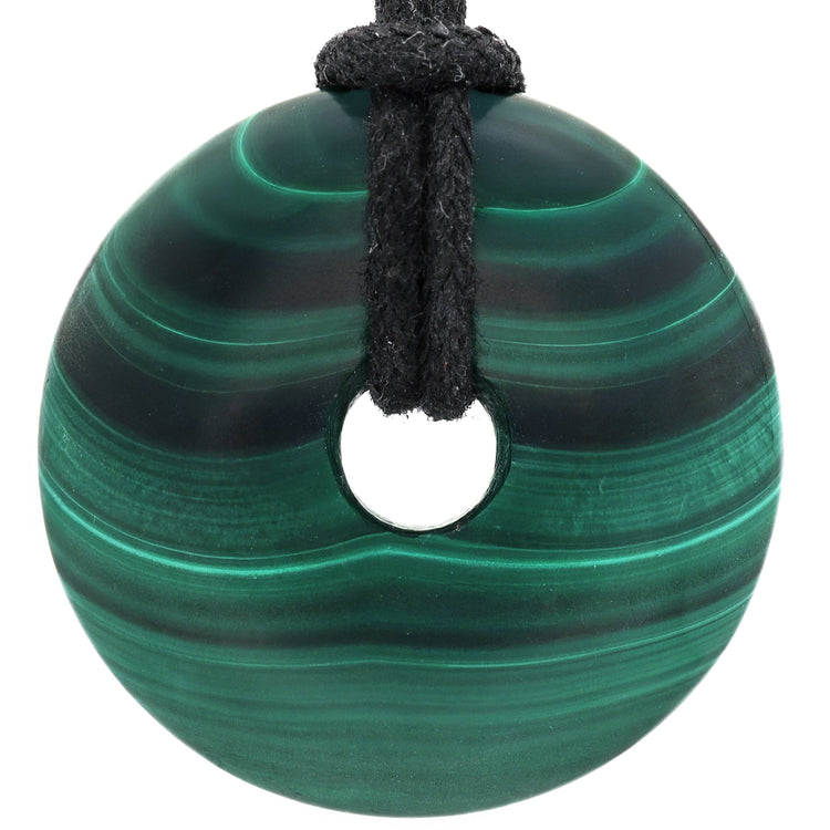 Malachite Donut Pendant | 30 mm Pendant + Cotton Cord