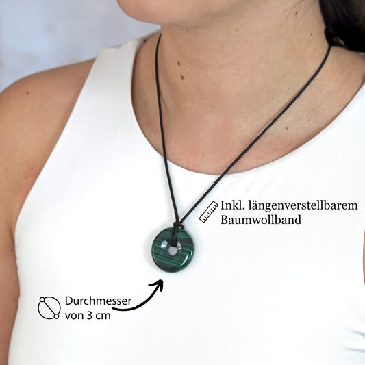 Malachite Donut Pendant | 30 mm Pendant + Cotton Cord