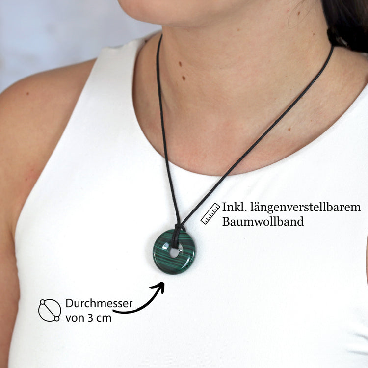 Malachite Donut Pendant | 30 mm Pendant + Cotton Cord