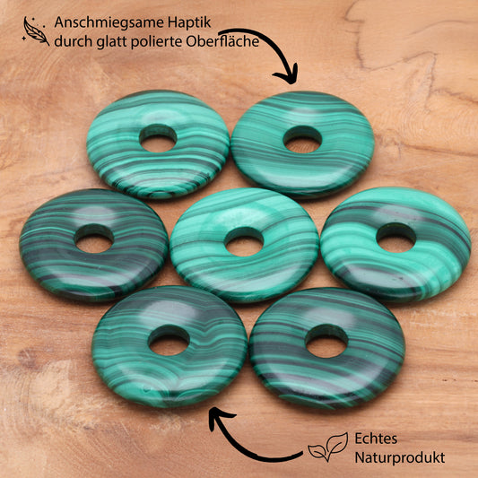 Malachite Donut Pendant | 30 mm Pendant + Cotton Cord