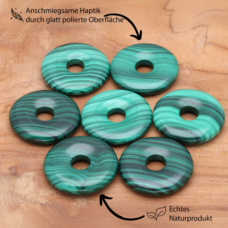 Malachite Donut Pendant | 30 mm Pendant + Cotton Cord