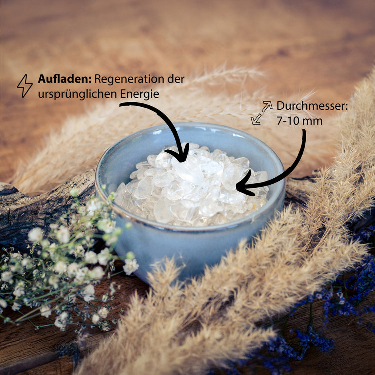 Ladesteine Bergkristall  & Entladesteine Hämatit | Mini Trommelsteine Chips