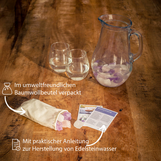 Wassersteine Premium Grundmischung | Bergkristall + Rosenquarz + Amethyst