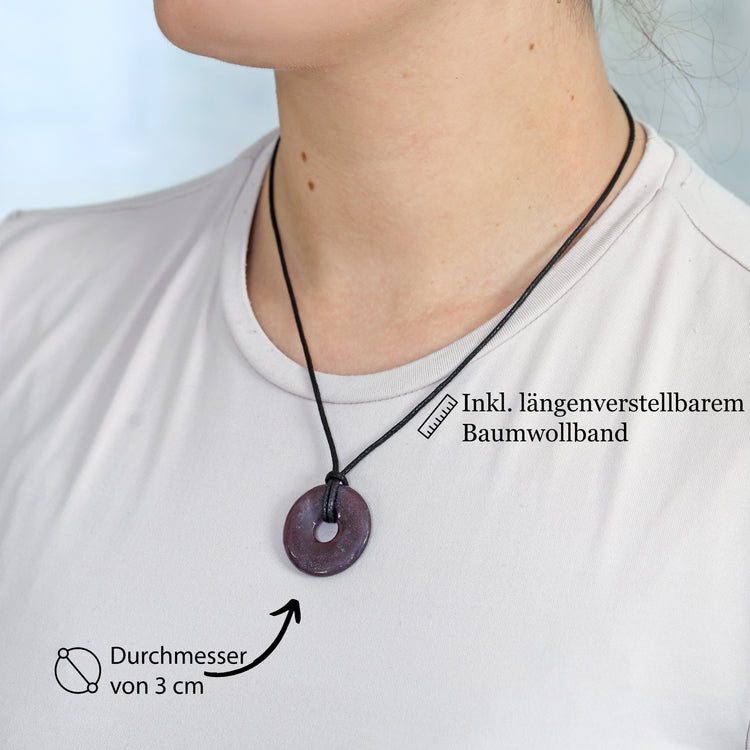 Lepidolite Donut Pendant | 30 mm Pendant + Cotton Cord