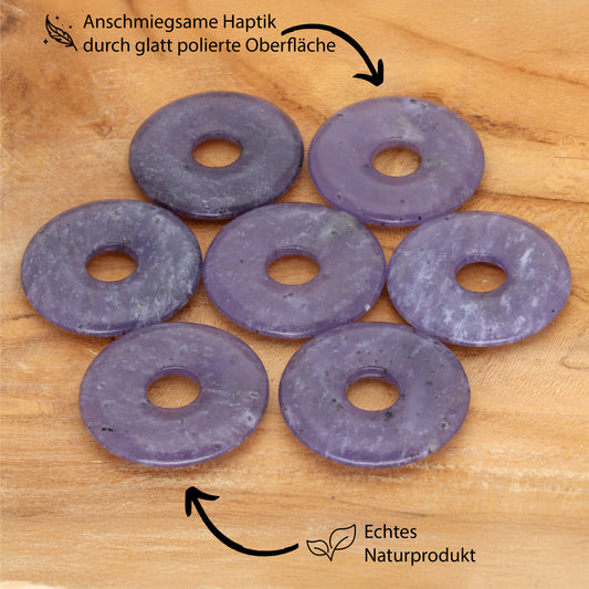 Lepidolite Donut Pendant | 30 mm Pendant + Cotton Cord