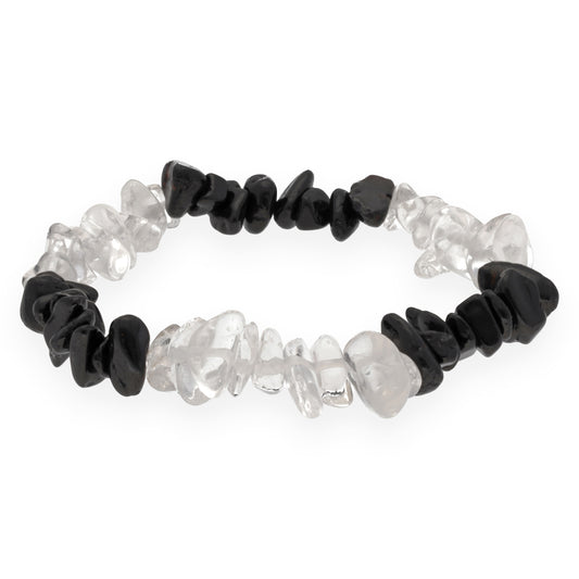 Rock crystal + Schorl chip bracelet