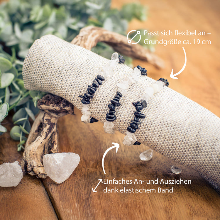 Rock crystal + Schorl chip bracelet