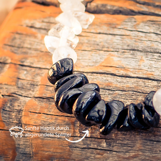 Rock crystal + Schorl chip bracelet