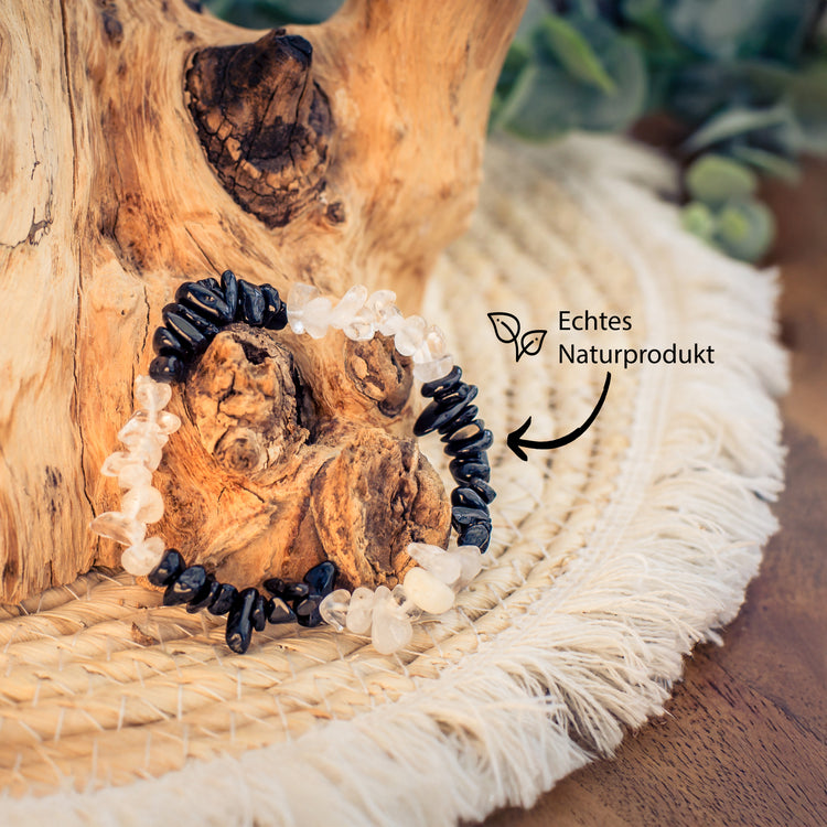 Rock crystal + Schorl chip bracelet