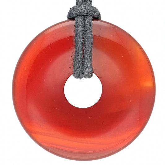 Carnelian Donut Pendant | 30 mm Pendant + Cotton Cord