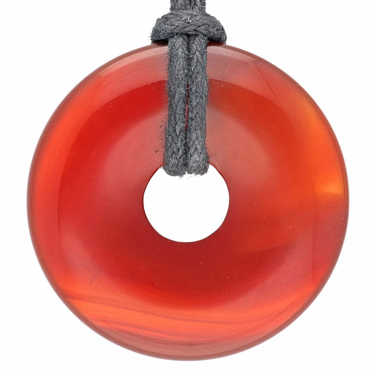 Carnelian Donut Pendant | 30 mm Pendant + Cotton Cord