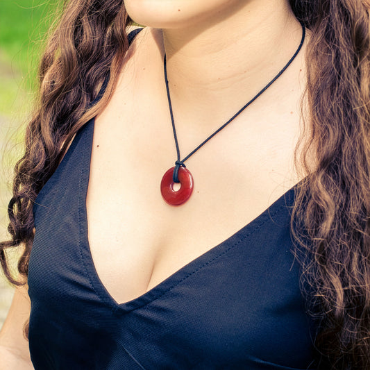 Carnelian Donut Pendant | 30 mm Pendant + Cotton Cord