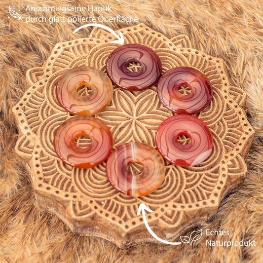 Carnelian Donut Pendant | 30 mm Pendant + Cotton Cord