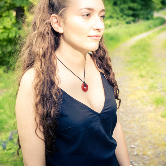 Carnelian Donut Pendant | 30 mm Pendant + Cotton Cord