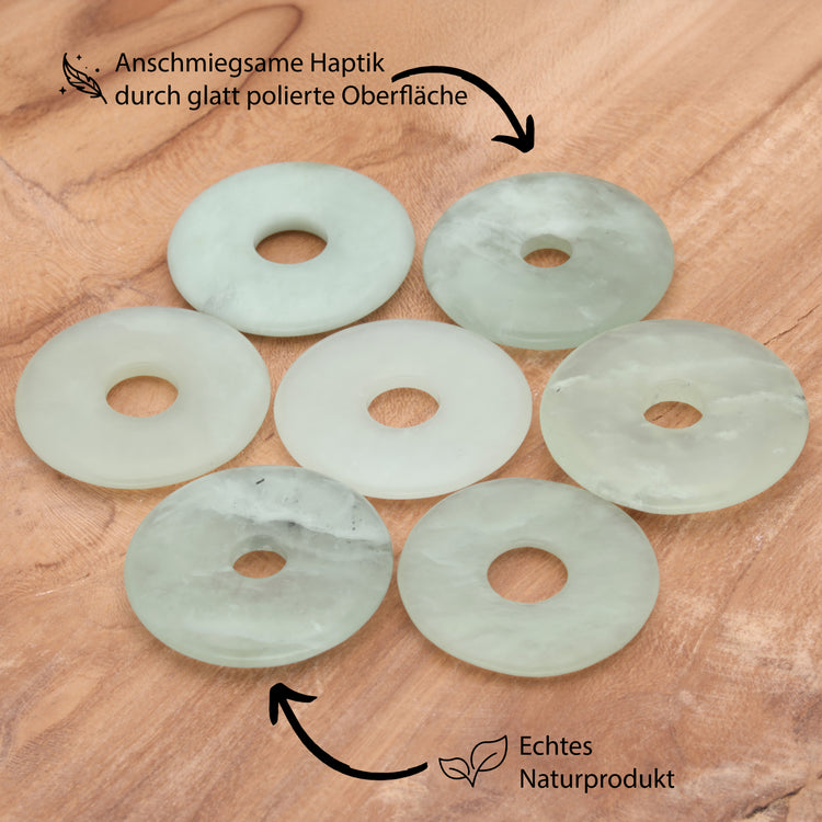 Chinajade Donut | 30 mm Anhänger + Baumwollband