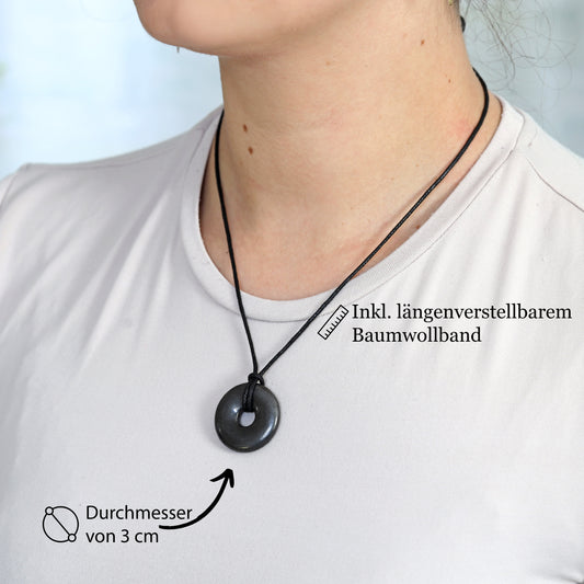 Schungit Donut | 30 mm Anhänger + Baumwollband