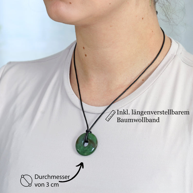 Colgante donut de Jade (Nefrita) | Colgante de 30 mm + cordón de algodón