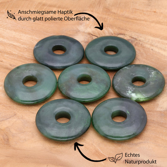Colgante donut de Jade (Nefrita) | Colgante de 30 mm + cordón de algodón