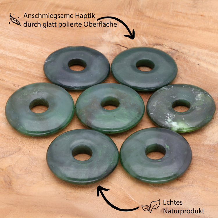 Colgante donut de Jade (Nefrita) | Colgante de 30 mm + cordón de algodón