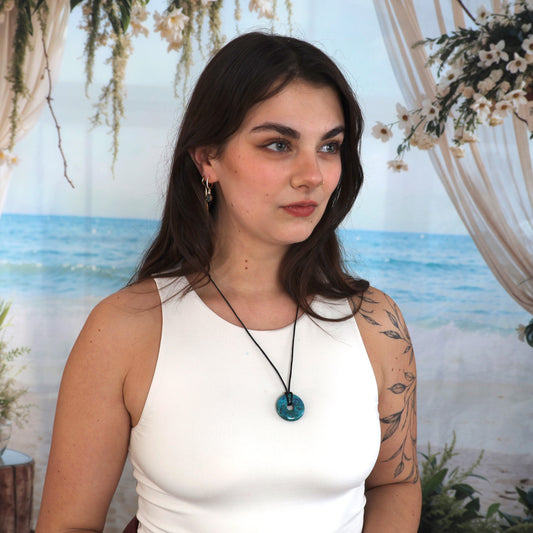 Chrysokoll Donut | 30 mm Anhänger + Baumwollband