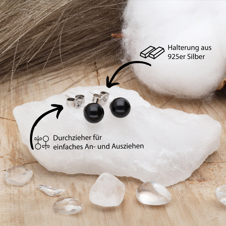 Turmalin, schwarz (Schörl) Ohrstecker 6 mm | 925er Silber