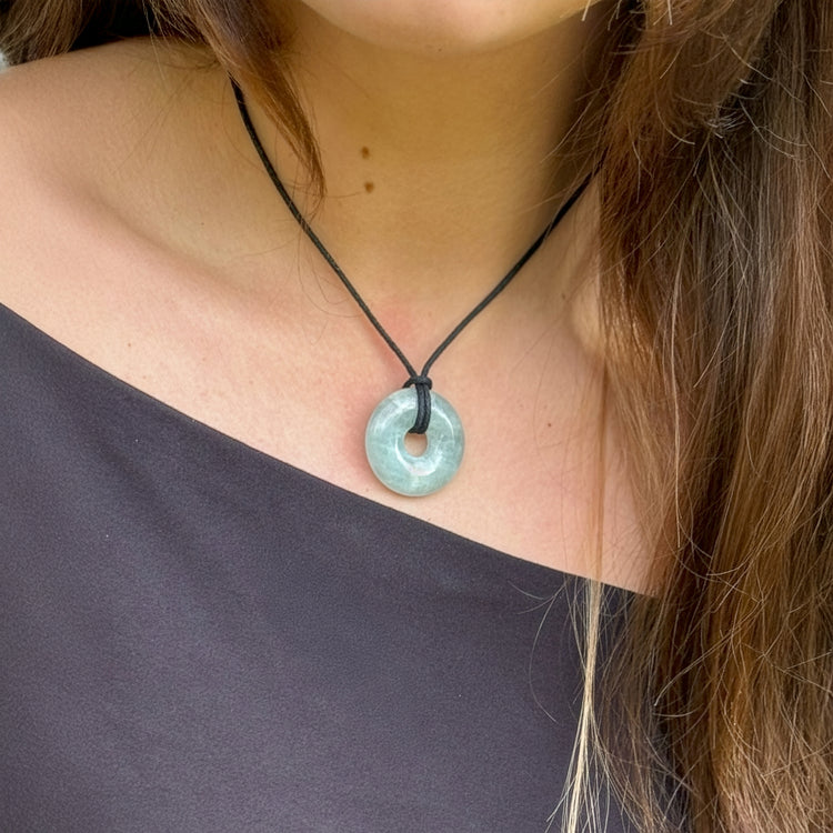 Aquamarin Donut | 30 mm Anhänger + Baumwollband