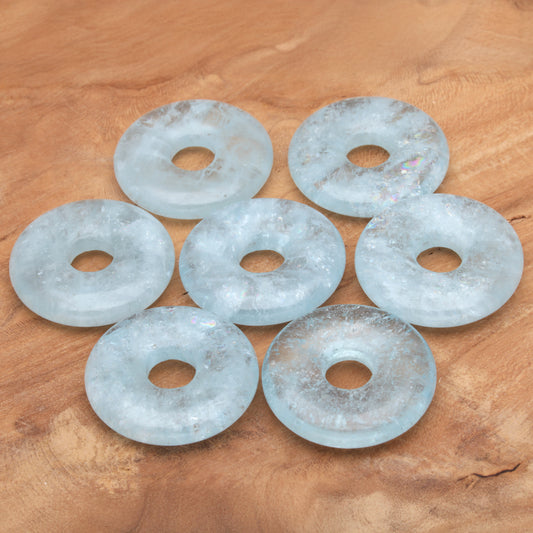 Aquamarin Donut | 30 mm Anhänger + Baumwollband