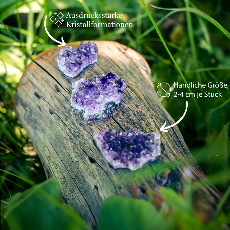 Amethyst Kristalle | 100% naturbelassene Drusenstücke | 3er Set