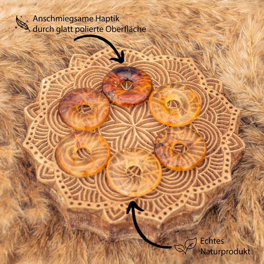 Colgante donut de ámbar | Colgante de 30 mm + cordón de algodón