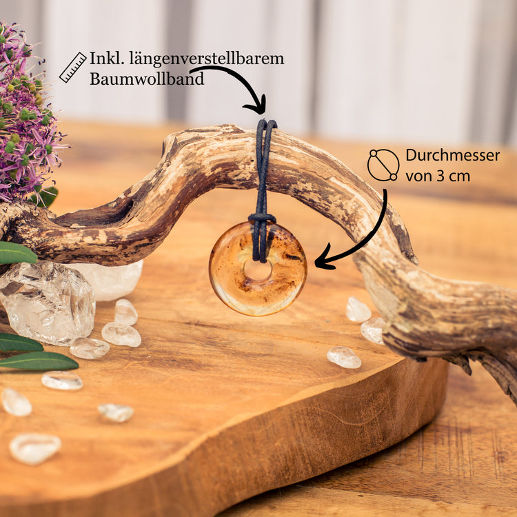 Colgante donut de ámbar | Colgante de 30 mm + cordón de algodón