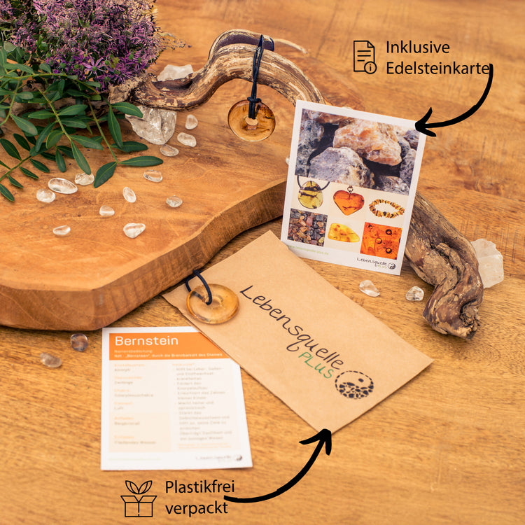 Colgante donut de ámbar | Colgante de 30 mm + cordón de algodón