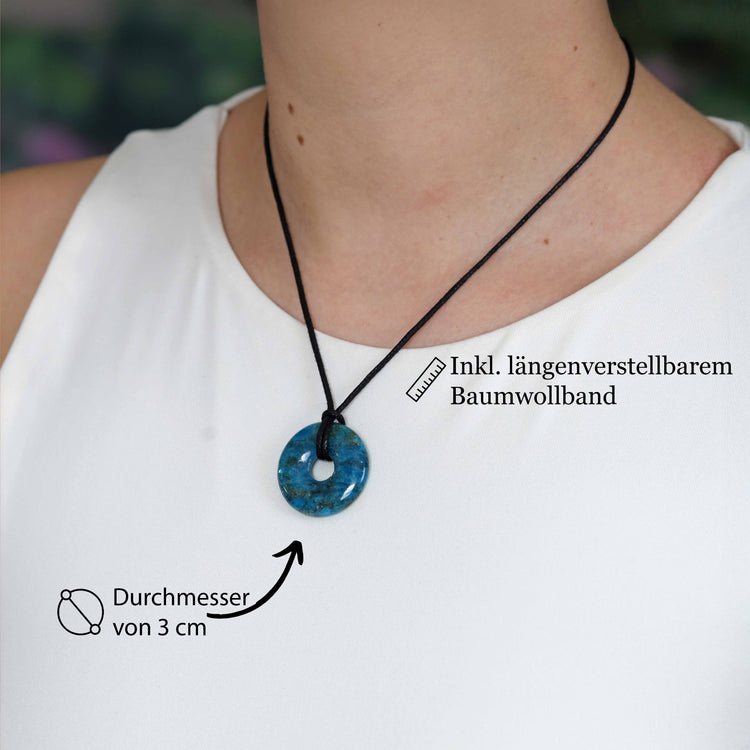 Pendentif donut en apatite | Pendentif 30 mm + cordon en coton