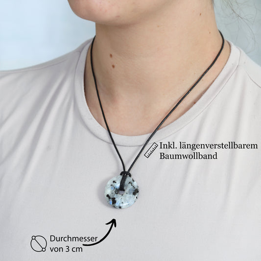Rainbow Moonstone Donut Pendant | 30 mm Pendant + Cotton Cord
