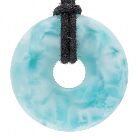Larimar Donut A-Qualität | 30 mm Anhänger + Baumwollband