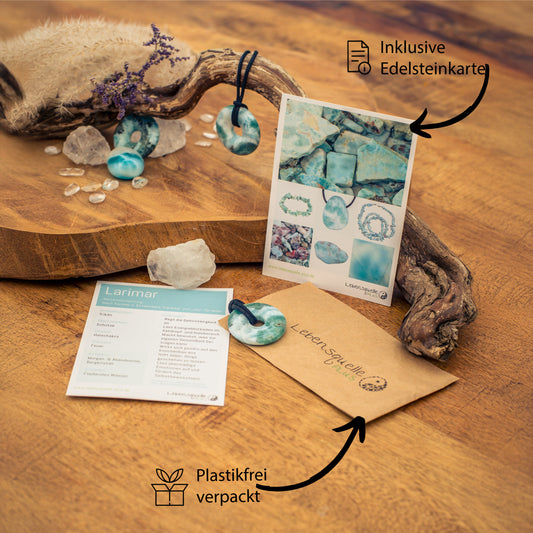 Larimar Donut A-Qualität | 30 mm Anhänger + Baumwollband