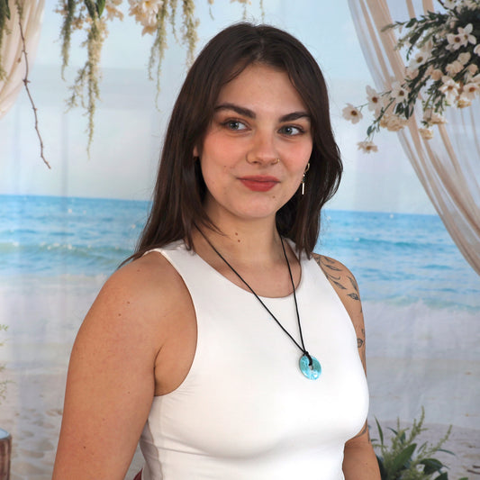 Larimar Donut A-Qualität | 30 mm Anhänger + Baumwollband