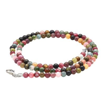 Collar de bolas de turmalina multicolor | Ø 4mm con cierre de plata 925 | 45cm